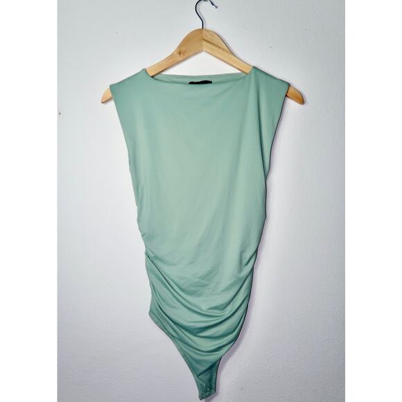House Of Harlow 1960 Ruched Cinched Side Bodysuit Small Green - Picture 1 of 4